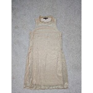 Tahari‎ Dress Women S Gold Metallic Ruffle Neck Sleeveless Shift USA | Nightluxe